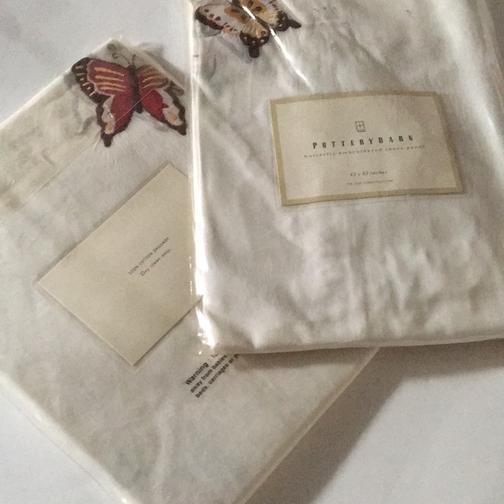 Pottery Barn Kids Butterfly Embroidered Sheer Windows Curtain Panels NEW